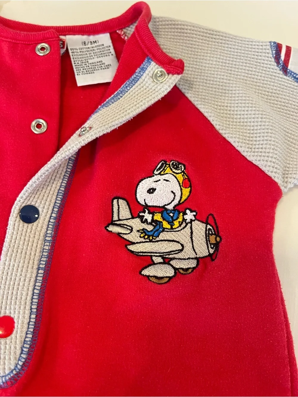 Vintage 80's/90's Peanuts Snoopy Flying Team Baby Romper 6-9M Red Flying Ace